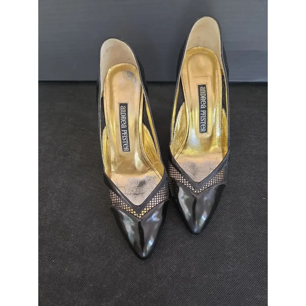 ANDREA PFISTER Black Patent Leather And Lace~Size 35.5 US5.6